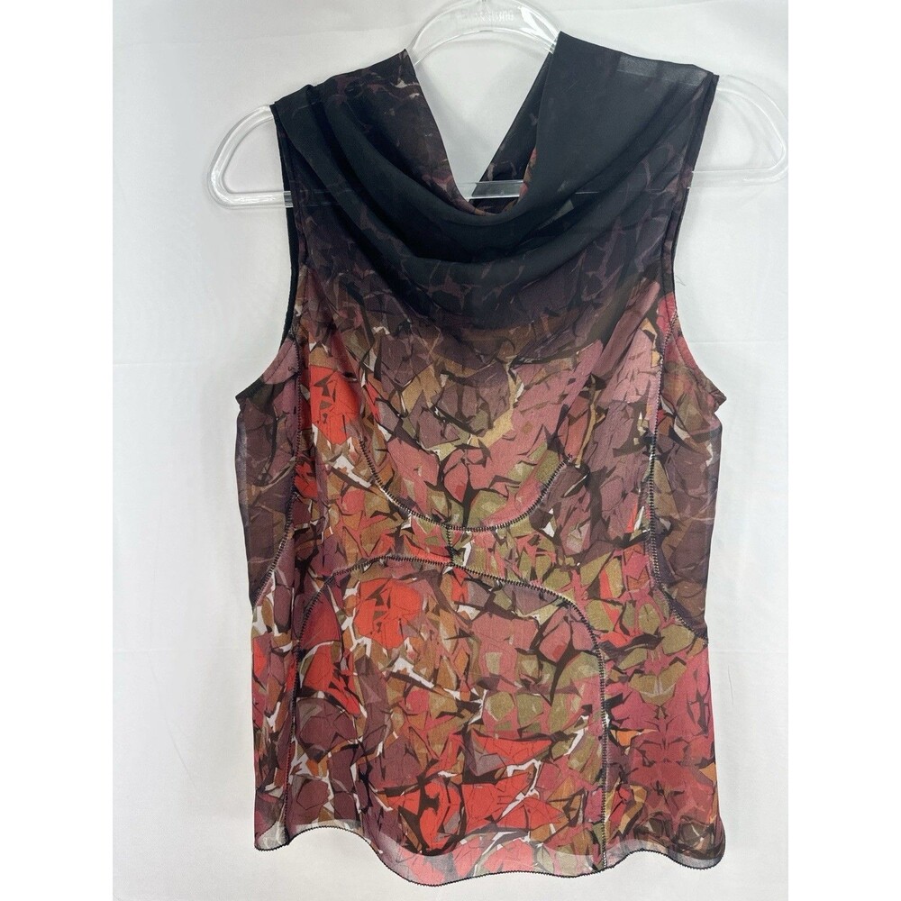 Byron Lars Beauty Mark Sheer Mesh Top Abstract Print Cowl Neck Y2K Designer Sz 6 - Picture 2 of 12